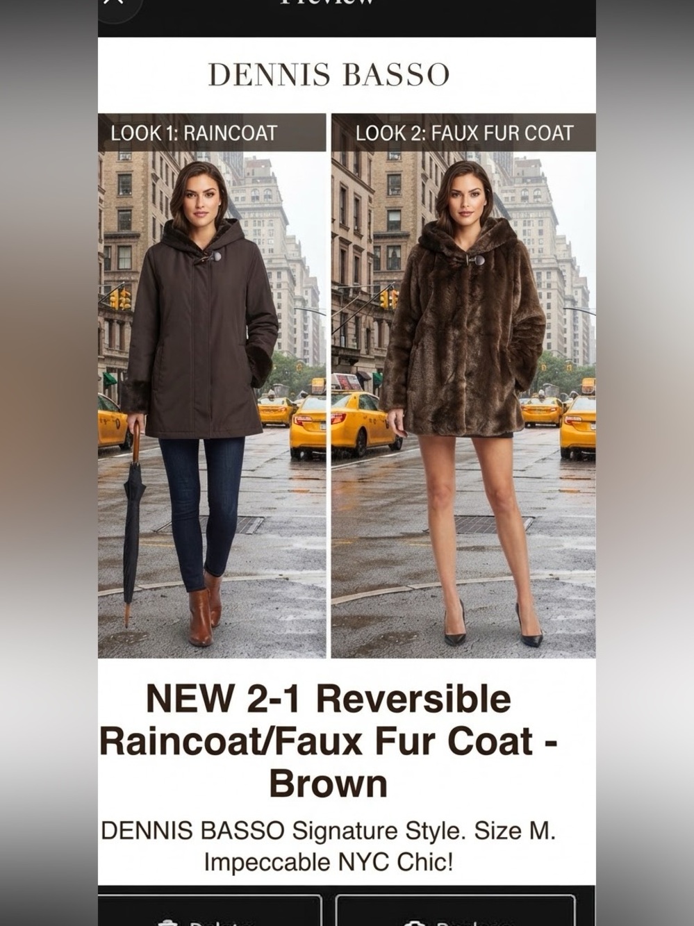 dennis basso Reversible Brown Raincoat and Faux Fur Coat